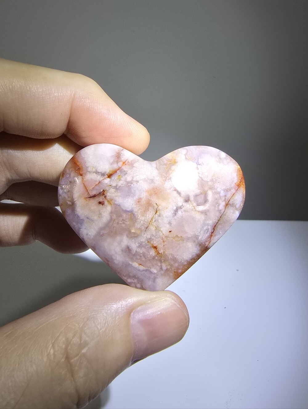 Cherry Blossom Agate Crystal Heart #A
